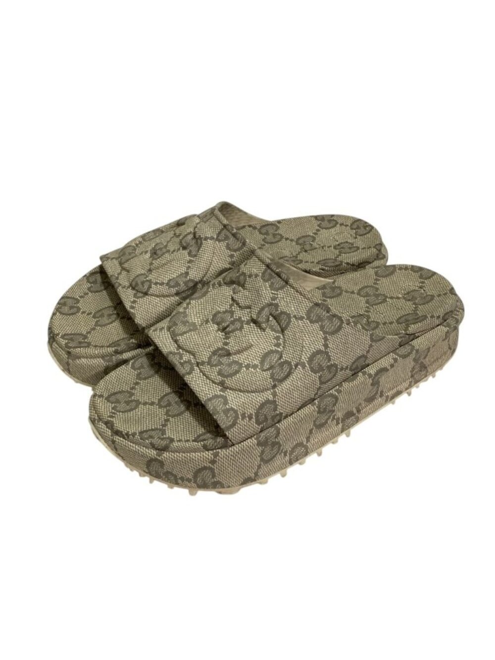 Gucci Interlocking G Embossed Thick Sole GG Pattern Slide Sandals Beige 8